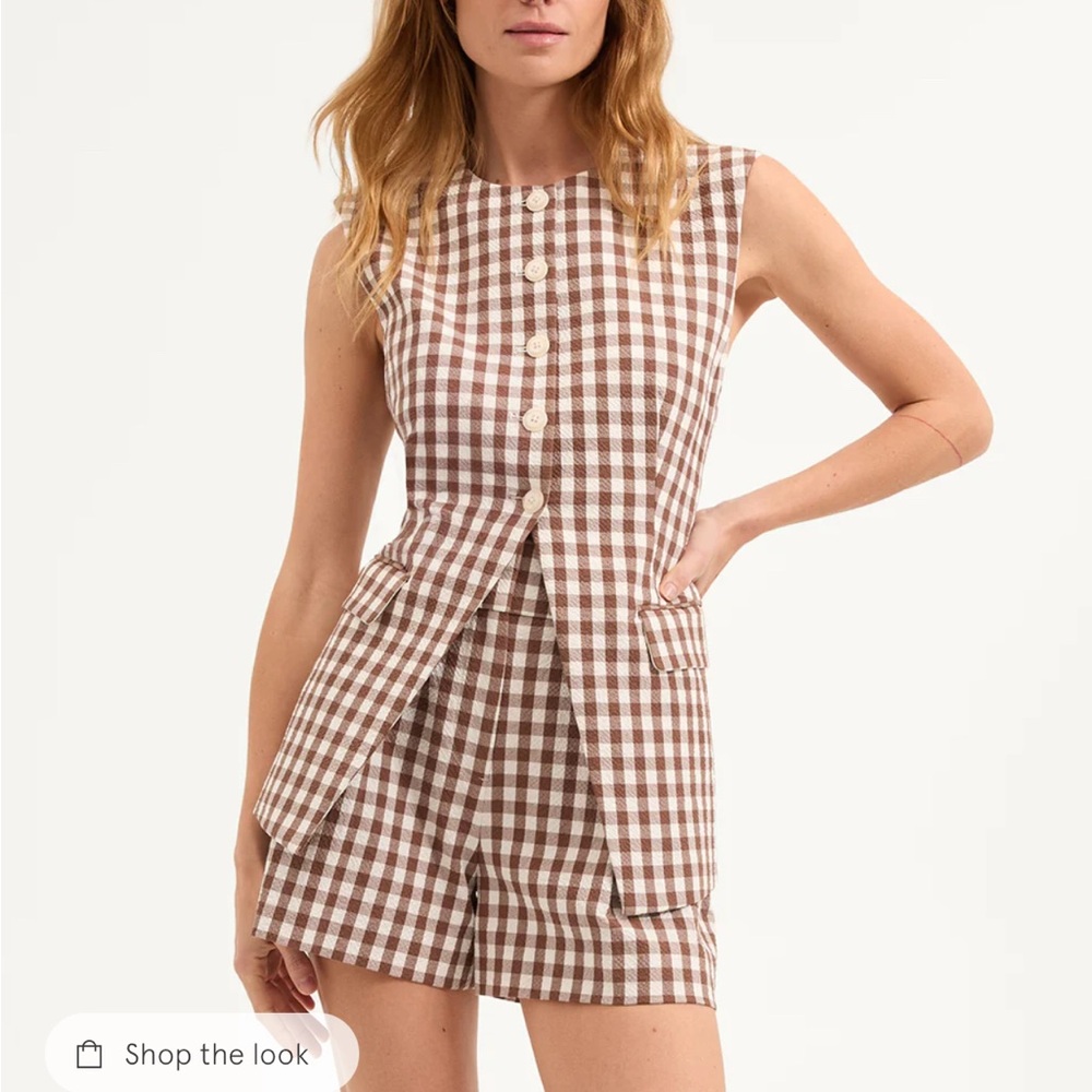 Veronica Beard Brown and Cream Checkered Vest